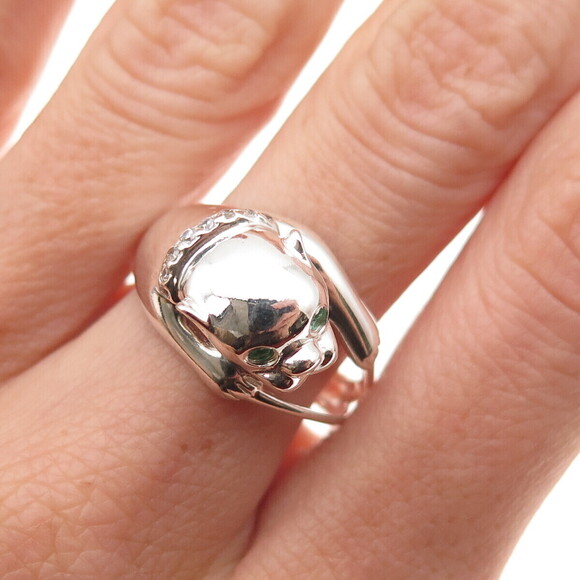 Unbranded Jewelry - Nevada 925 Sterling Silver Vintage Real Emerald & C Z Panther Ring Size 8.25